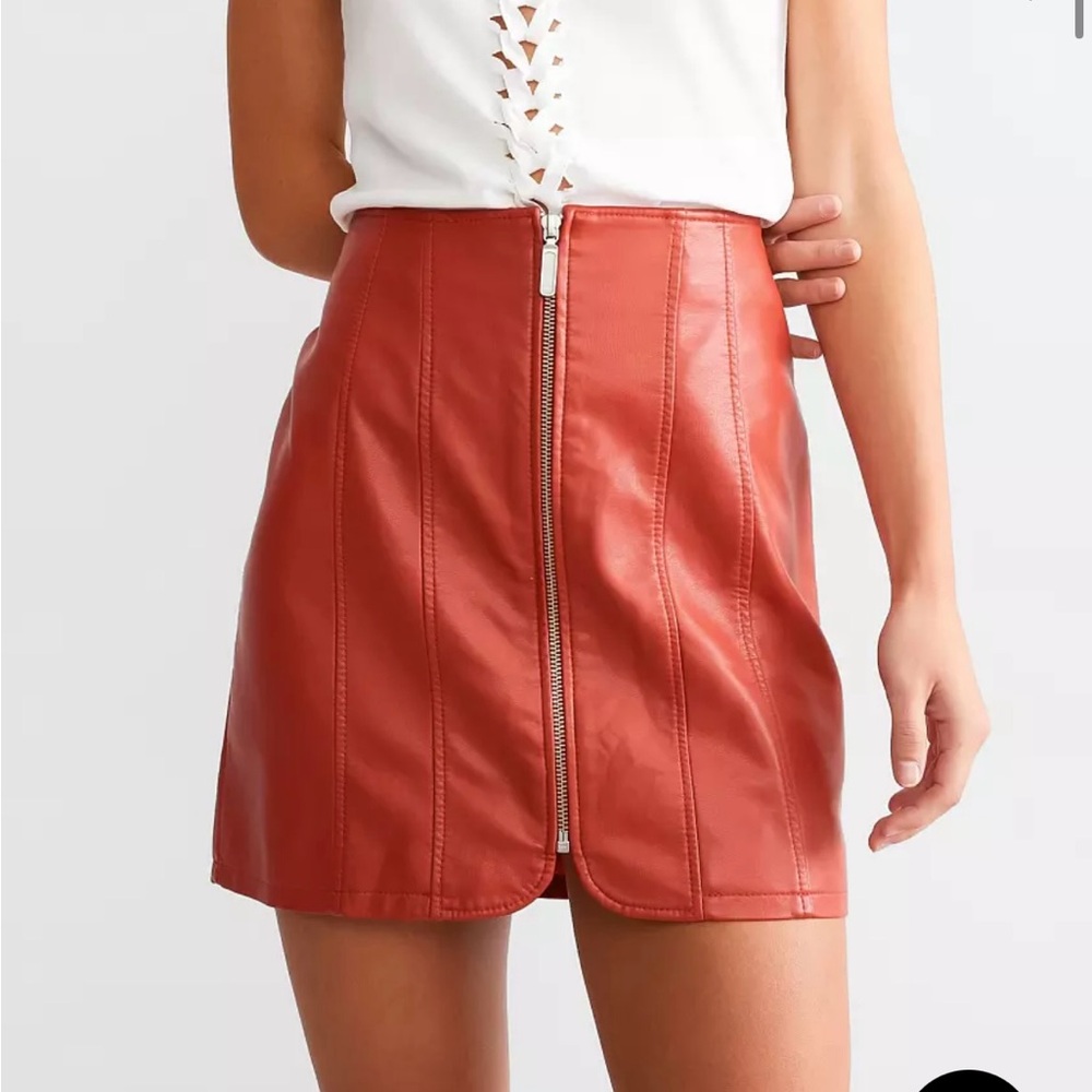 Free People red leather mini skirt with zipper